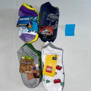 22 PAIRS KIDS SOCKS JURRASIC PARK LEGO MINECRAFT FORTNITE SZ 6-8 NEW
